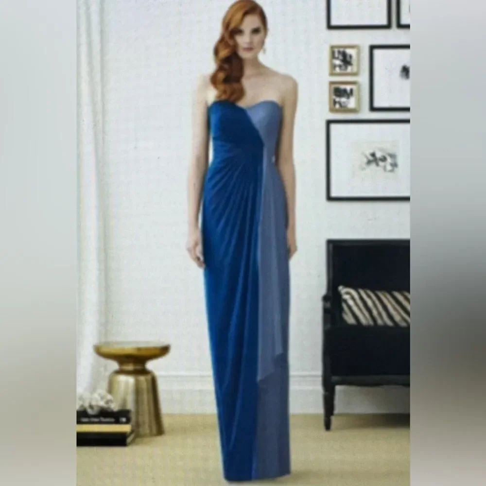 NEW Dessy Collection Cerulean Two Tones Blue Strapless Lux Chiffon Gown Dress 22